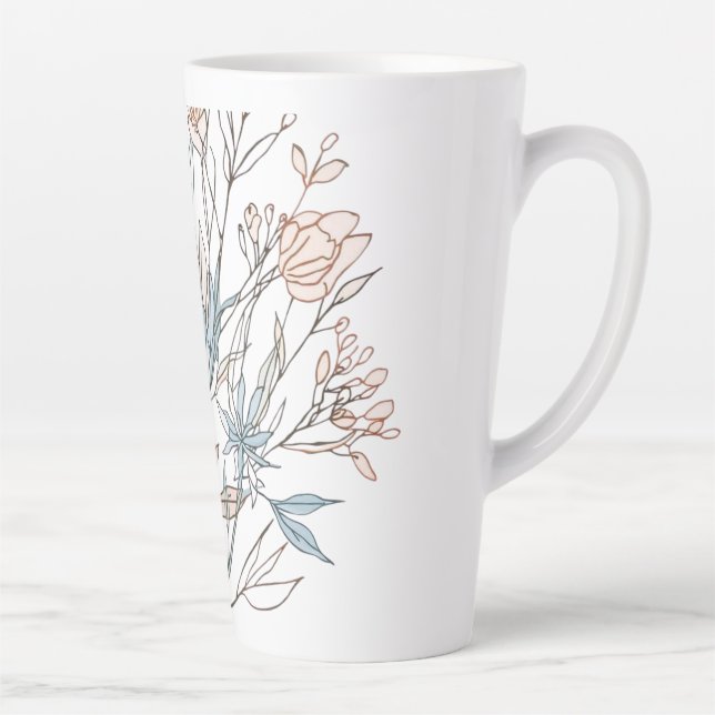 Caneca De Café Latte Elegant Floral Bloom Art | Modern Botanical Flower (Direita)