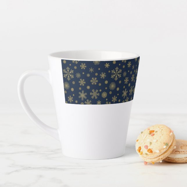 Caneca De Café Latte Elegant Gold Snowflake Winter Pattern (In Situ)