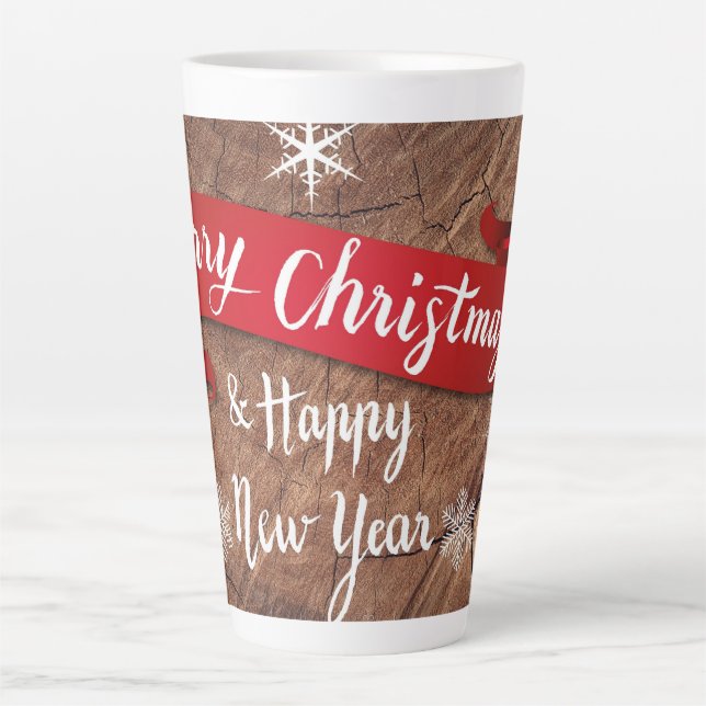 Caneca De Café Latte Elegant Merry Christmas Script White Snowflakes (Frente)