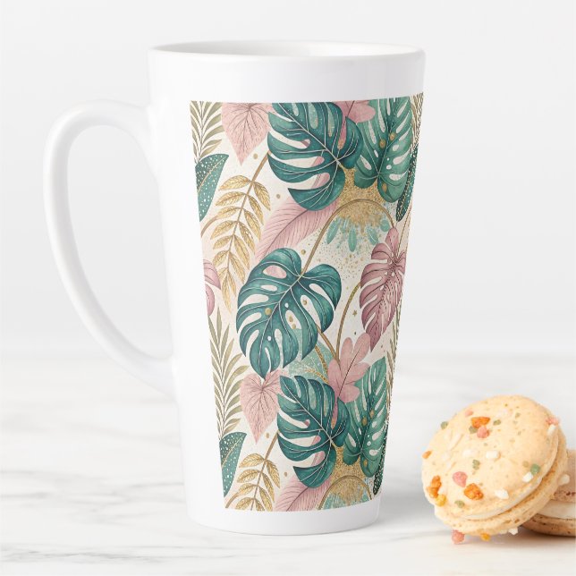Caneca De Café Latte Elegant Monsteras Gold (In Situ)