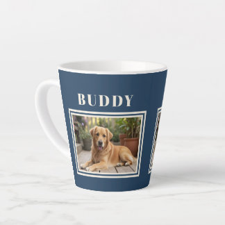 Caneca De Café Latte Elegant Navy Blue Dog Pet Photo 