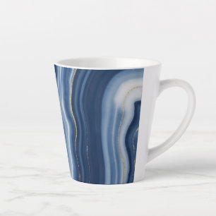 Caneca De Café Latte Elegante Azul Marinho Dourado Mármore Líquido Abst