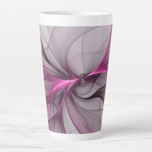 Caneca De Café Latte Elegante Caos Moderno, Abstrato, Arte Fractal Rosa