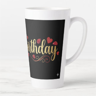 Caneca De Café Latte Elegante Coração Vermelho e Dourado Feliz Aniversá