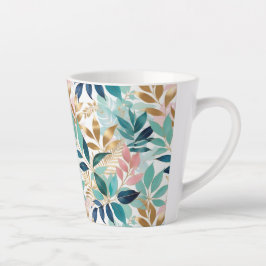 Caneca De Café Latte Elegante deixa o padrão aqua rosa-rosa-azul Dourad