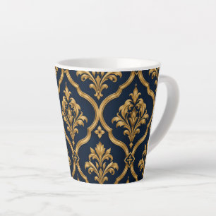 Caneca De Café Latte Elegante Design de Motivo Vintage em Damasco Doura