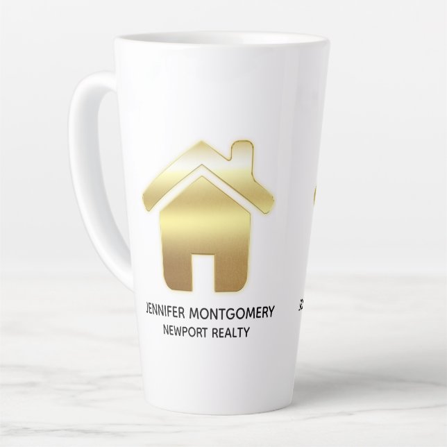 Caneca De Café Latte Elegante Dourado House Símbolo Real Estate Design (Ângulo esquerdo)