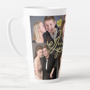 Caneca De Café Latte Elegante Eu Amo Você Colagem de Fotos Caligrafia