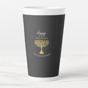 Caneca De Café Latte Elegante Feliz Hanukkah Ouro Menorah