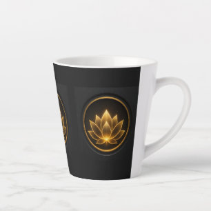 Caneca De Café Latte Elegante Flor de Lótus Dourada Brilhante no Escuro