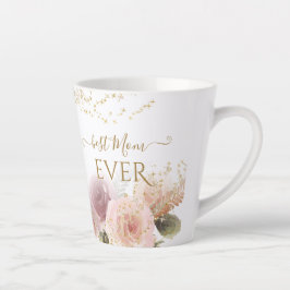 Caneca De Café Latte Elegante Floral A Melhor Mãe Já Dourada Glitter
