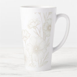 Caneca De Café Latte Elegante Fundo de Moldura de Arte de Linha Floral