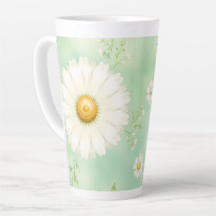 Caneca De Café Latte Elegante Margarida em Aquarela de Cor de Hortelã