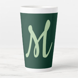 Caneca De Café Latte Elegante Moderno Nome Próprio Monograma Verde Escu