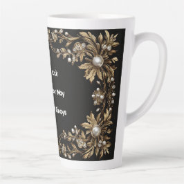 Caneca De Café Latte Elegante Moldura de Folha de Ouro Decorada com Pér