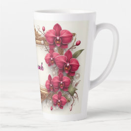 Caneca De Café Latte Elegante Moldura Floral de Orquídea Vermelha com D