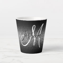 Caneca De Café Latte Elegante Monograma com Glitter Prateado e Ombre Pr
