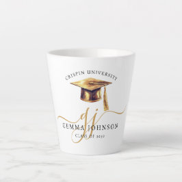 Caneca De Café Latte Elegante Monograma de Graduação em Letra Dourada