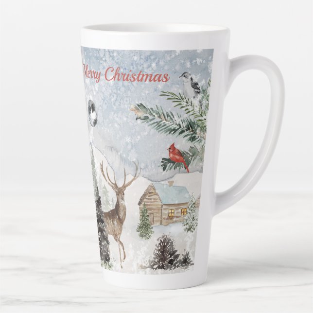 Caneca De Café Latte Elegante Snowy Winter Wonderland Red Cardinal (Direita)
