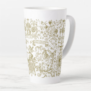 Caneca De Café Latte Elegante Vintage Dourado Bege Floral Barroco
