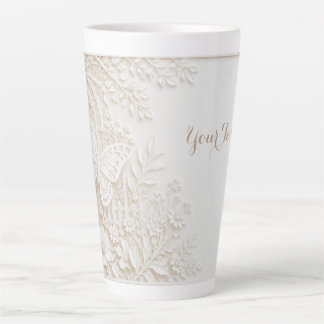 Caneca De Café Latte Eleganter Papercut Schmetterling mit Blumenrahmen