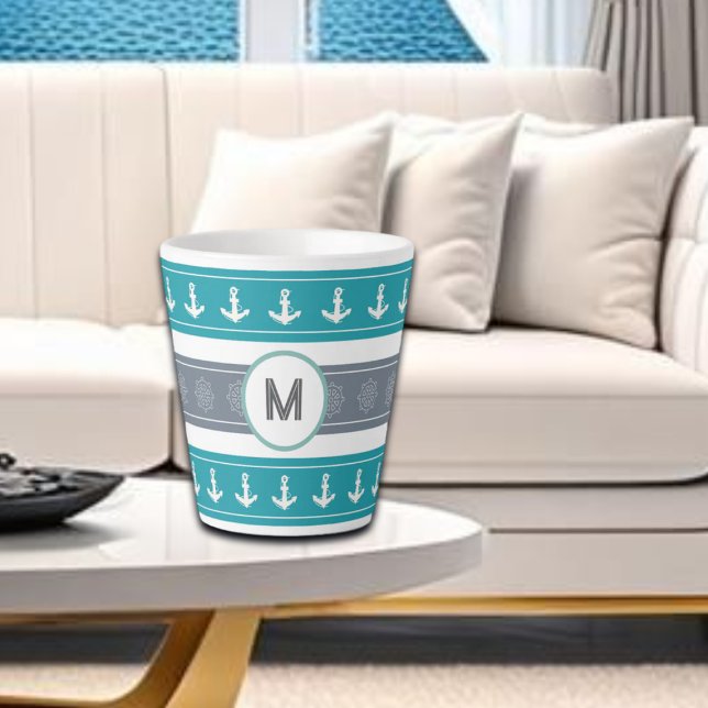 Caneca De Café Latte Elementos Náuticos para Barcos de Padrões (Criador carregado)