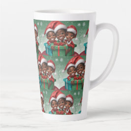 Caneca De Café Latte Elf de Natal Afro-Americano