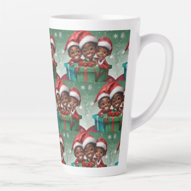 Caneca De Café Latte Elf de Natal Afro-Americano (Direita)