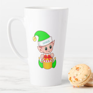Caneca De Café Latte Elf de Natal bonito e texto de gênio editável