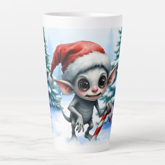 Caneca De Café Latte Elfo de Natal com Candy Cane. (Frente)