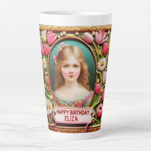 Caneca De Café Latte ELIZA ~ Vintage girl ~ Parabéns ~ Latte Mug