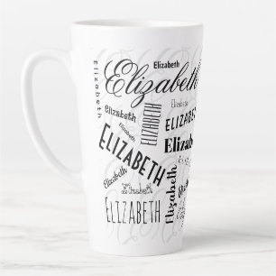 Caneca De Café Latte Elizabeth Typografia Name Black White