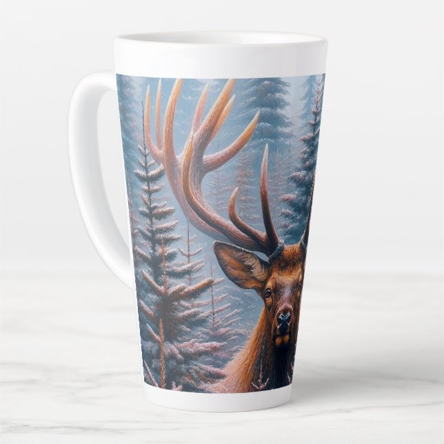 Caneca De Café Latte Elk Bull em Pine Trees (Ângulo esquerdo)