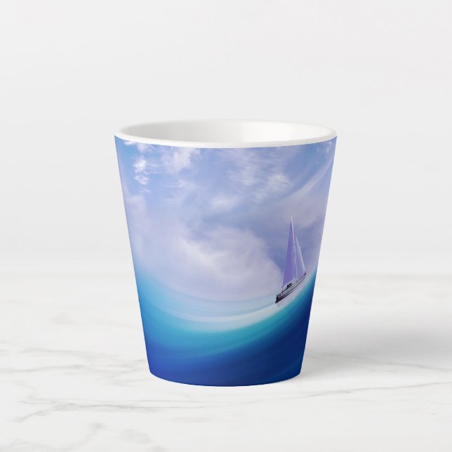 Caneca De Café Latte Embarcação à vela e onda épica (Frente)