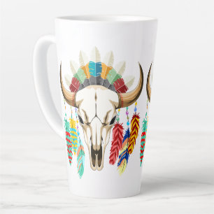 Caneca De Café Latte Emblema Nativo Americano de Crânio de Búfalo