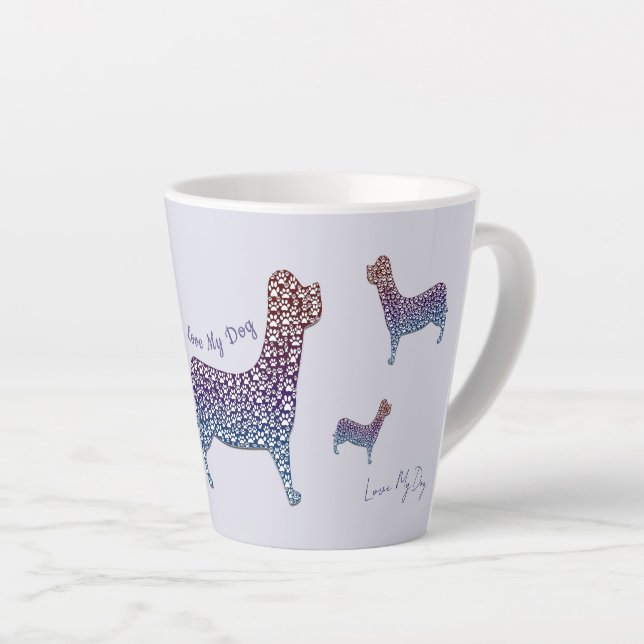 Caneca De Café Latte Embossed Indigo Gradient Paw Print Dog Outline (Ângulo direito)