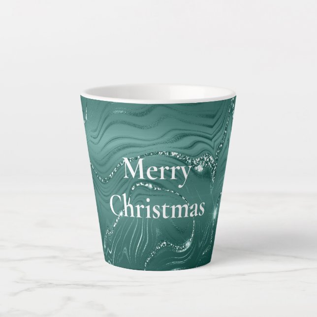 Caneca De Café Latte Emerald Green Glitzy Marble (Frente)