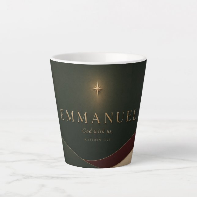 Caneca De Café Latte EMMANUEL | Mateus 1:23 Cristão  (Frente)