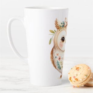 Caneca De Café Latte Encanto de Coruja Boho Cottagecore Floral Farmcore