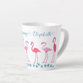 Caneca De Café Latte Encontro de Flamingos e Estrela-do-Mar