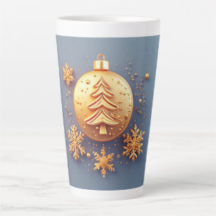 Caneca De Café Latte Enfeite de Natal Dourado com Flocos de Neve