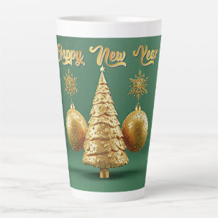 Caneca De Café Latte Enfeite de Natal Dourado com Flocos de Neve
