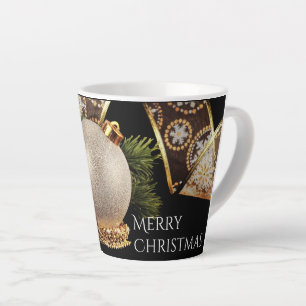 Caneca De Café Latte Enfeite, Faixa de Sempre-Verde e Dourada
