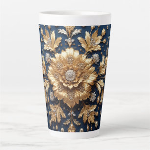 Caneca De Café Latte Enfeite Floral Dourado