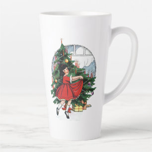 Caneca De Café Latte Enfeites de Natal Árvore de Natal Vintage menina d