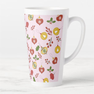Caneca De Café Latte Enfeites de Natal Folhagens Festivas Rosa 