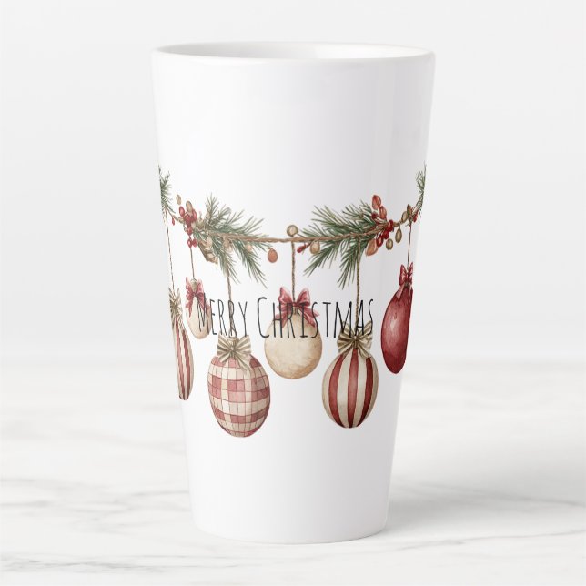Caneca De Café Latte Enfeites de Natal Vermelho Creme (Frente)