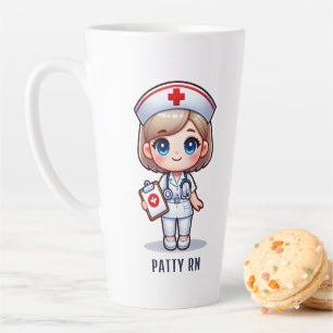 Caneca De Café Latte Enfermeira de Manga Bonita com Olhos Azuis de Cabe