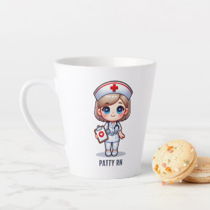 Caneca De Café Latte Enfermeira de Manga Bonita com Olhos Azuis de Cabe