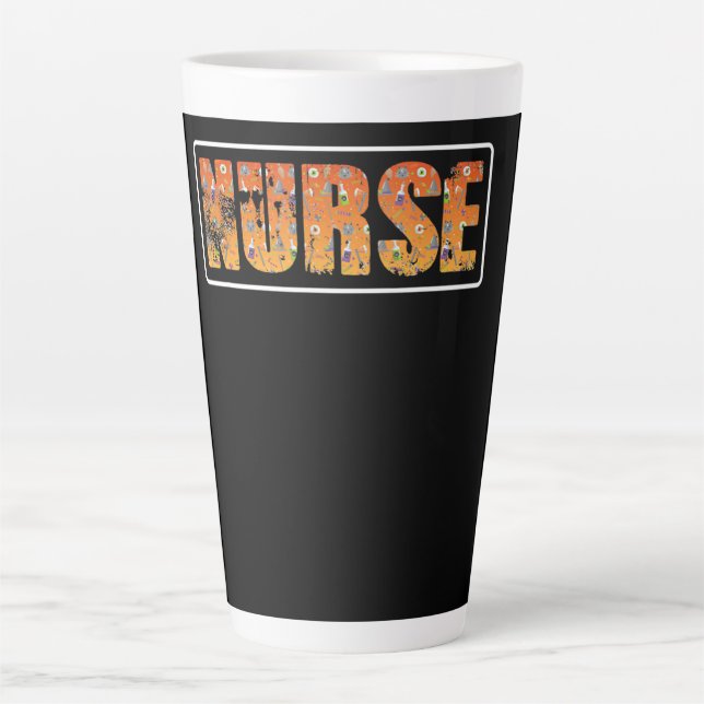 Caneca De Café Latte Enfermeira Halloween Presente Com Chapéu De Bruxa  (Frente)